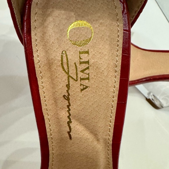 NWOT/NWOB Olivia Ferragamo Red Snakeskin Ankle Strap Sandal Wedges w/Clear Base - Picture 10 of 10